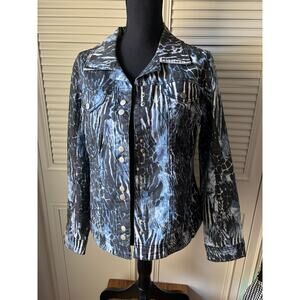 AMI PARIS Denim Stretch Zebra Print Blue Black Snap Up Jacket